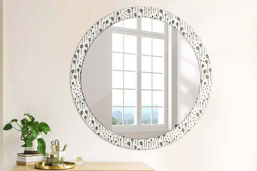 Miroir rond cadre imprimé esquisse florale