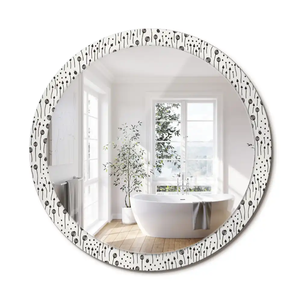 Miroir rond cadre imprimé esquisse florale