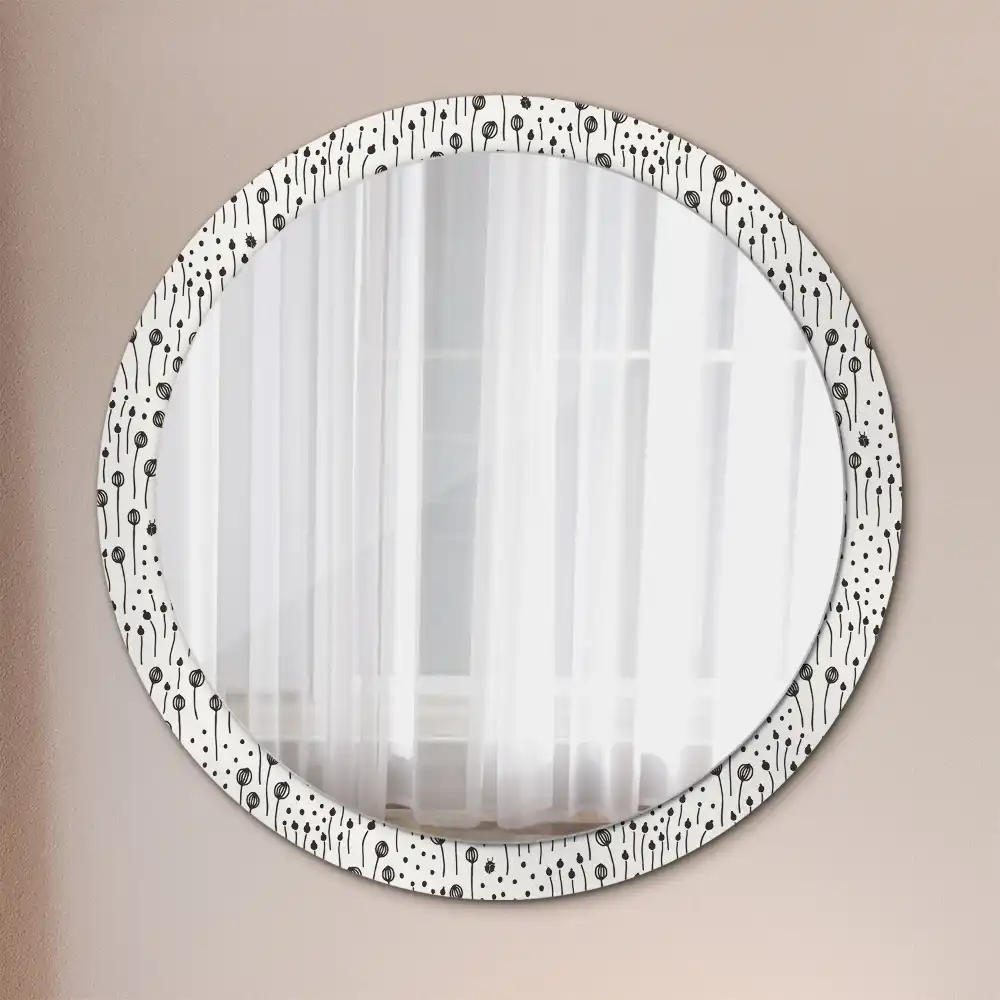 Miroir rond cadre imprimé esquisse florale