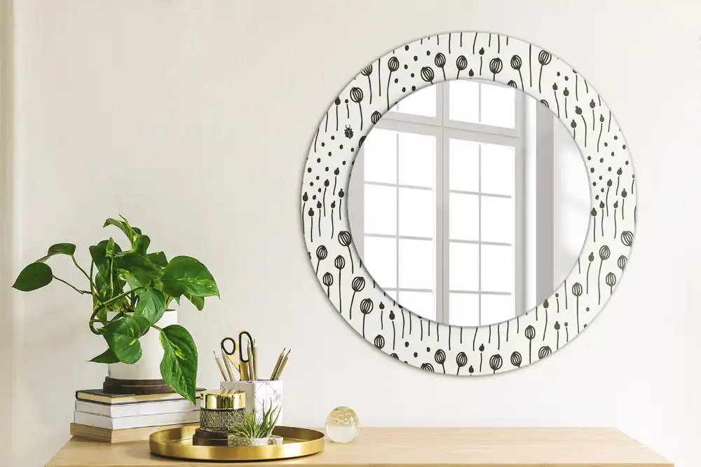 Miroir rond cadre imprimé esquisse florale