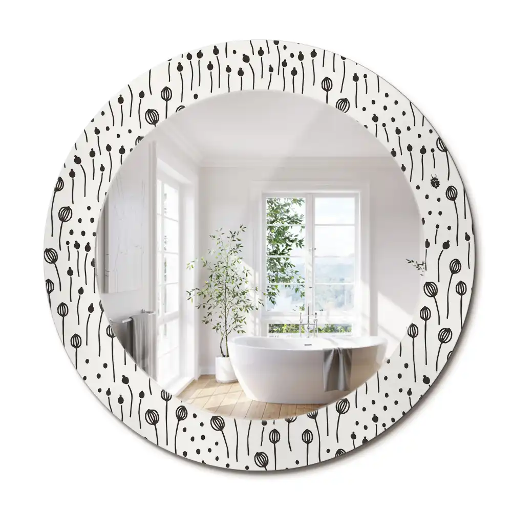 Miroir rond cadre imprimé esquisse florale