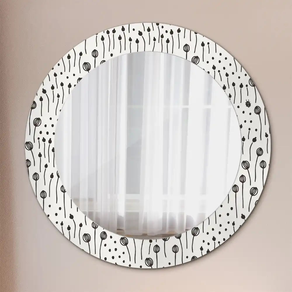 Miroir rond cadre imprimé esquisse florale