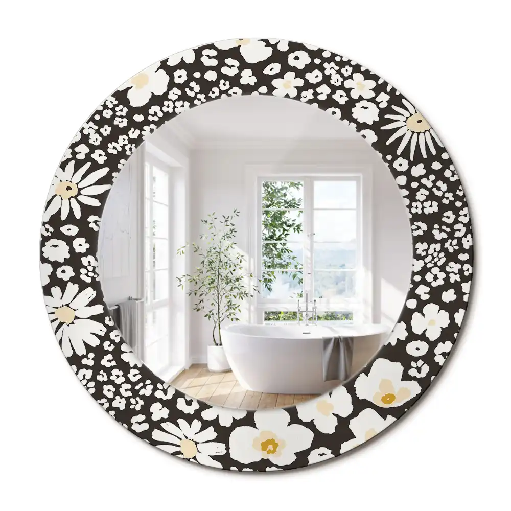 Miroir rond cadre avec impression fleurs de marguerites