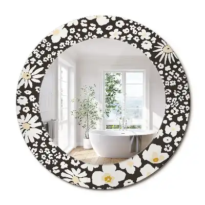 Miroir rond cadre avec impression fleurs de marguerites