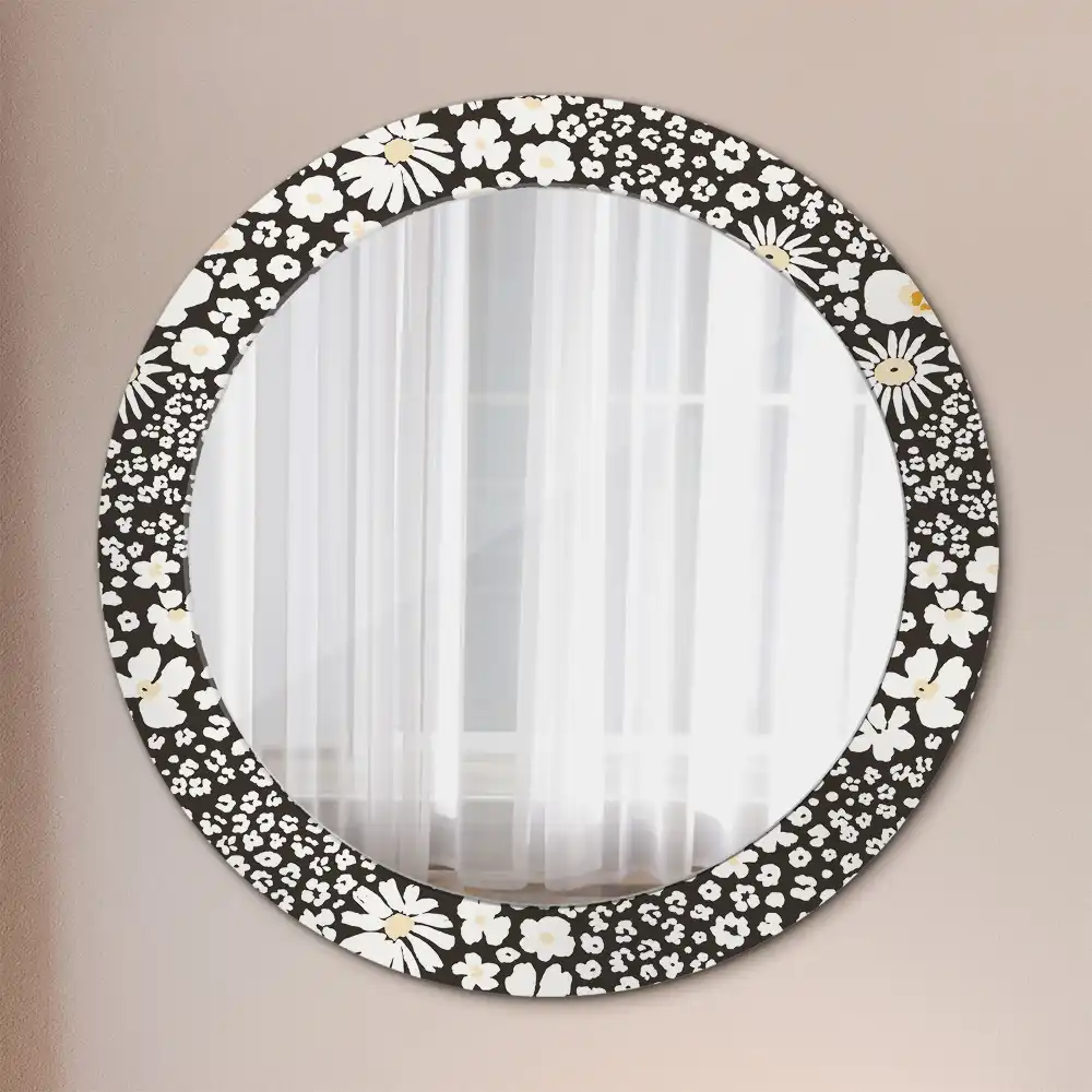 Miroir rond cadre avec impression fleurs de marguerites