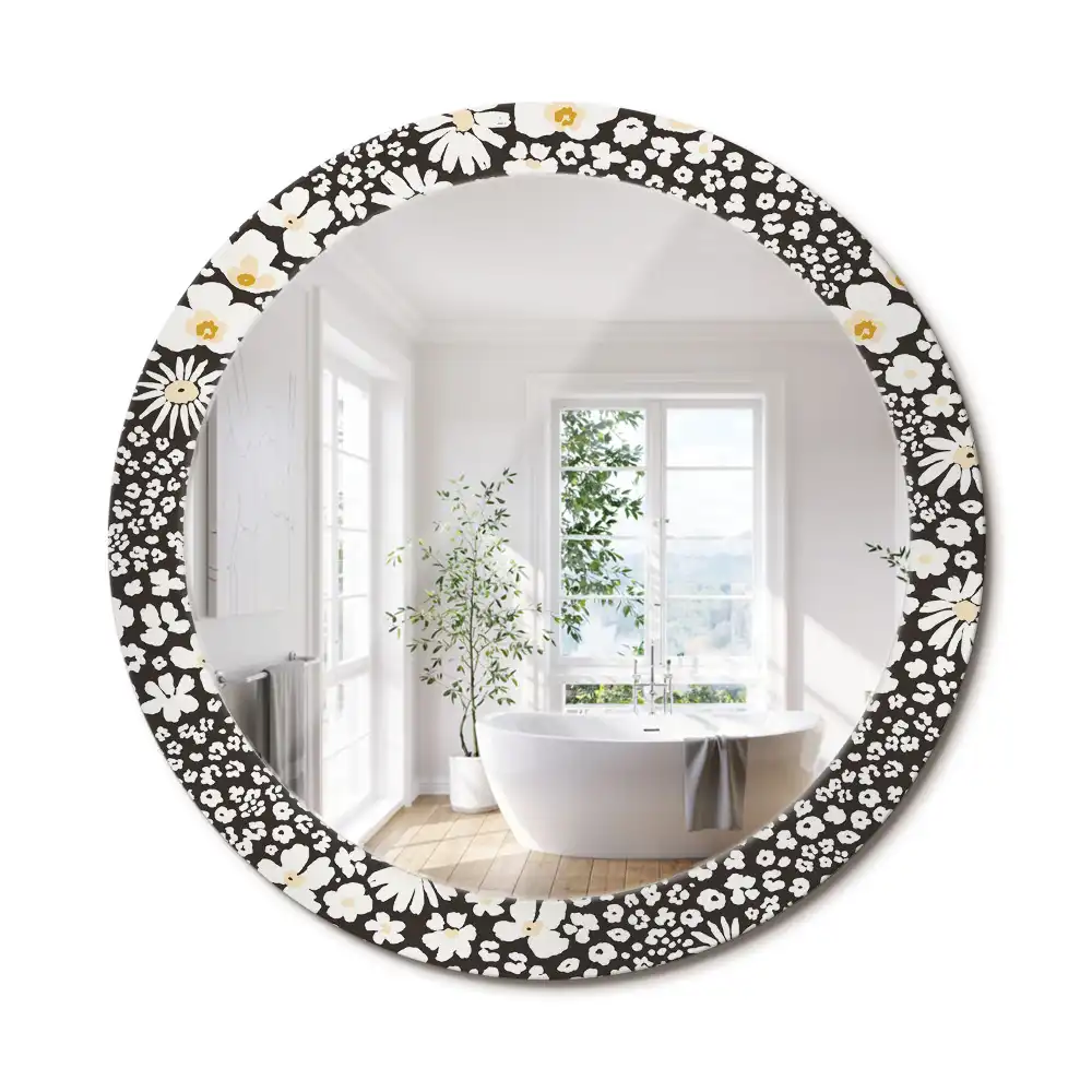 Miroir rond cadre avec impression fleurs de marguerites