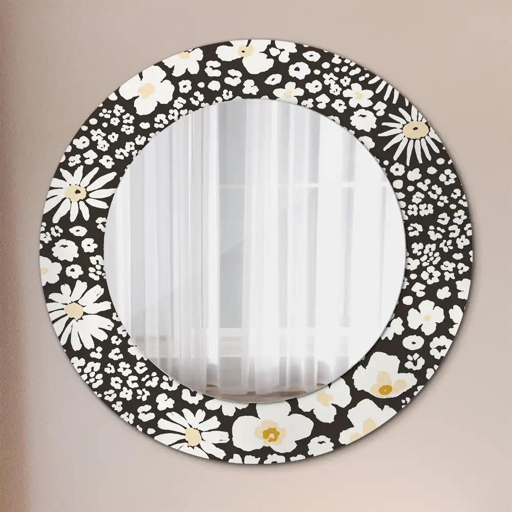 Miroir rond cadre avec impression fleurs de marguerites