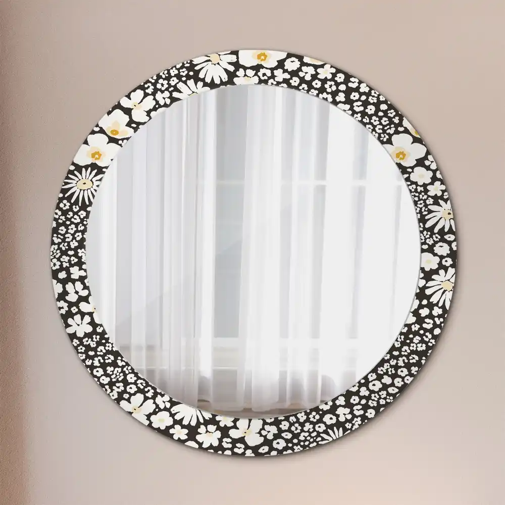 Miroir rond cadre avec impression fleurs de marguerites