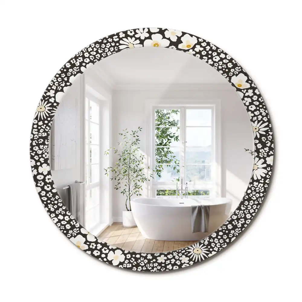 Miroir rond cadre avec impression fleurs de marguerites
