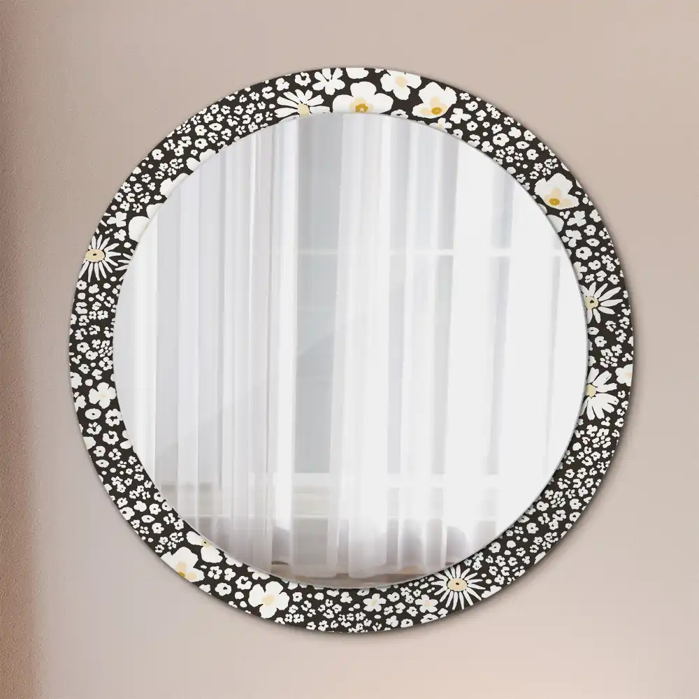 Miroir rond cadre avec impression fleurs de marguerites