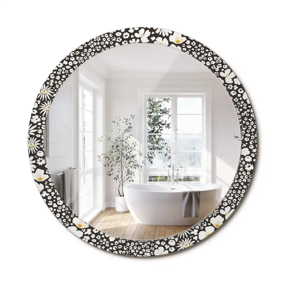 Miroir rond cadre avec impression fleurs de marguerites