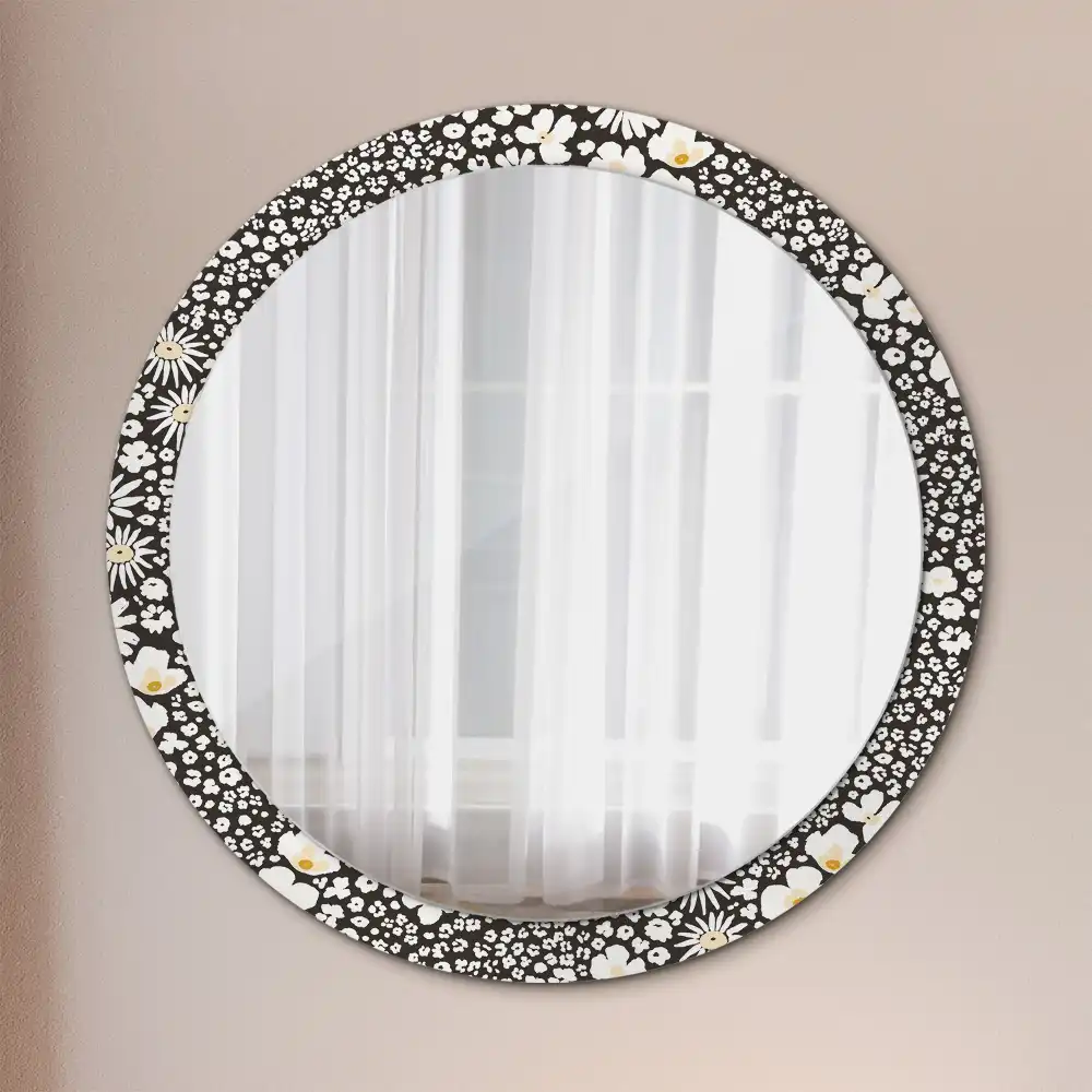 Miroir rond cadre avec impression fleurs de marguerites