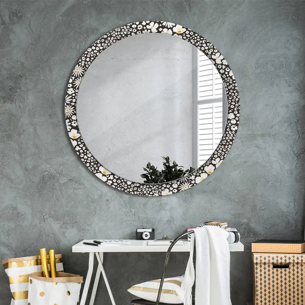 Miroir rond cadre avec impression fleurs de marguerites