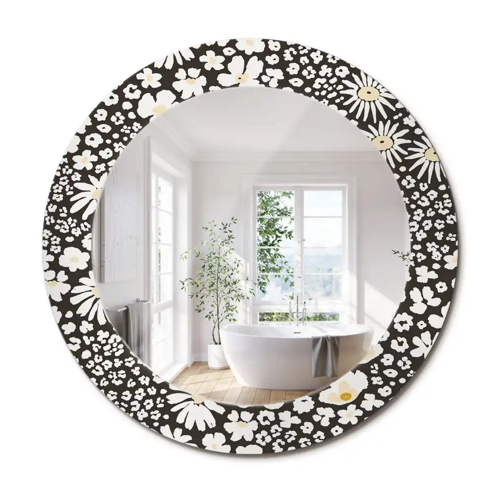 Miroir rond cadre avec impression fleurs de marguerites