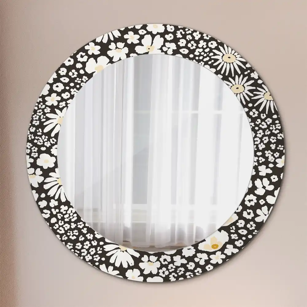 Miroir rond cadre avec impression fleurs de marguerites