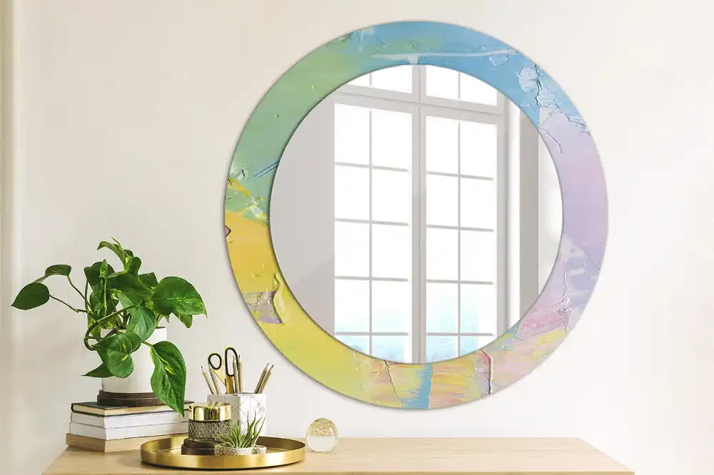 Miroir rond avec décoration texture de peinture à l'huile