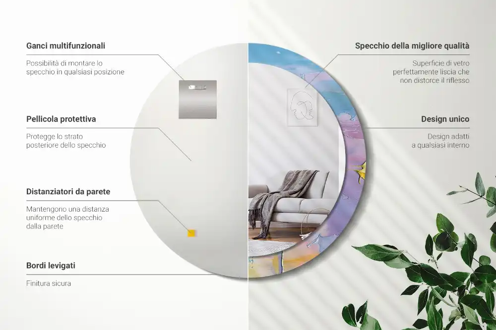 Miroir rond avec décoration texture de peinture à l'huile