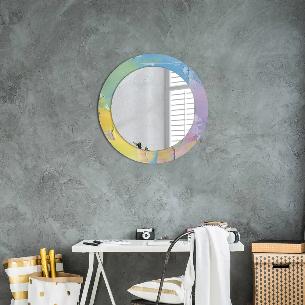 Miroir rond avec décoration texture de peinture à l'huile