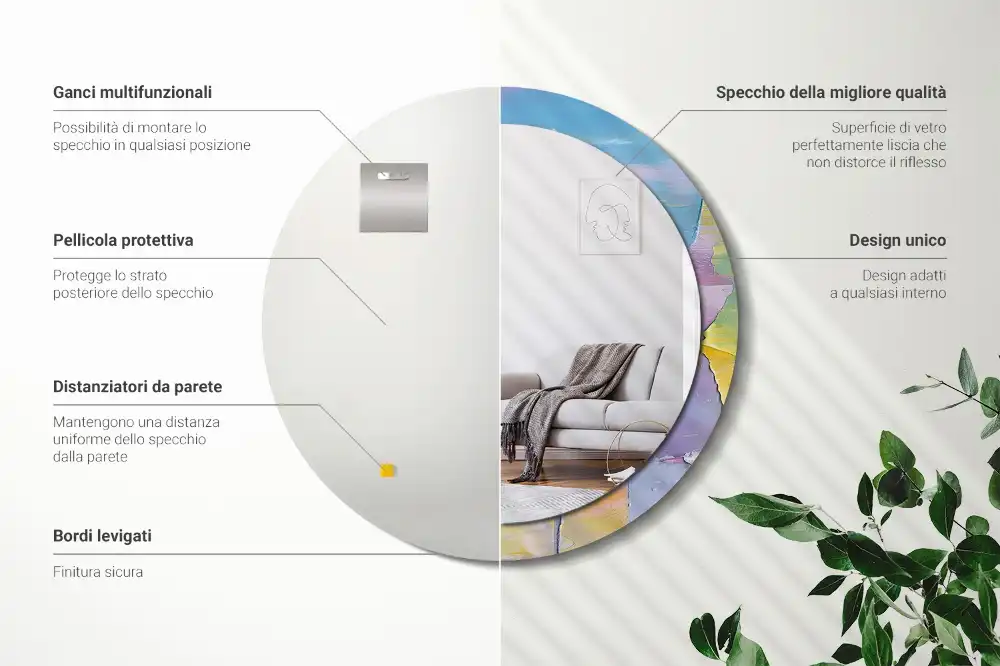 Miroir rond avec décoration texture de peinture à l'huile