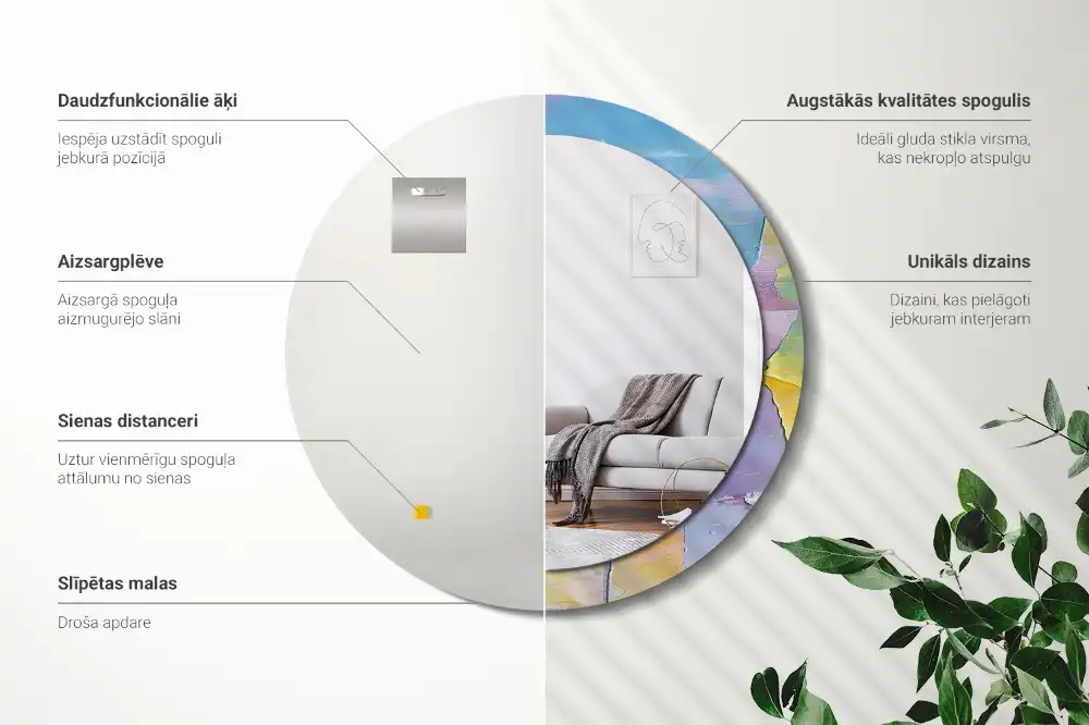 Miroir rond avec décoration texture de peinture à l'huile