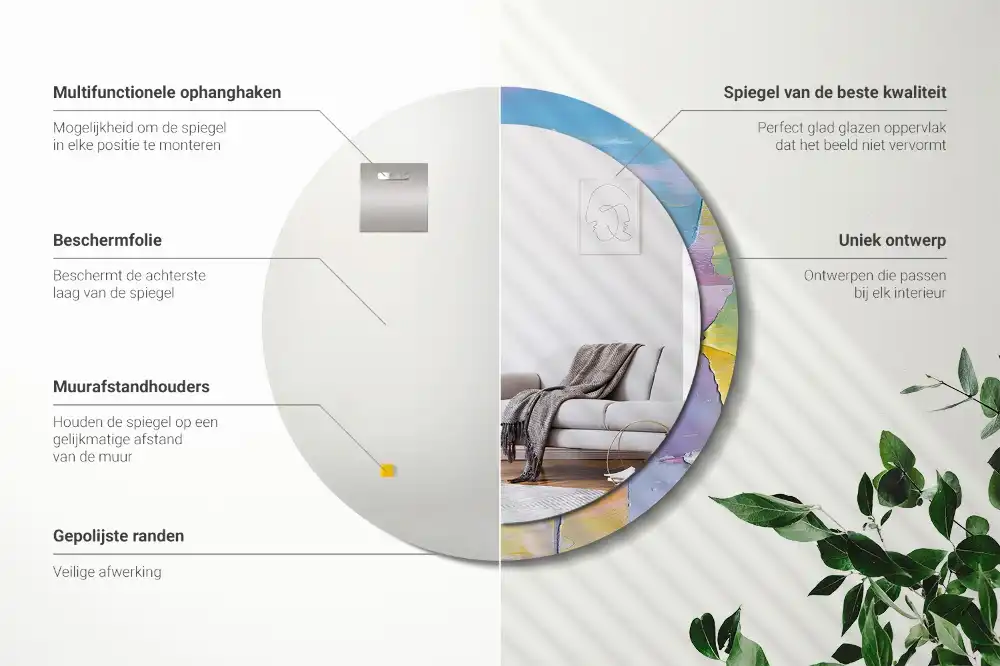 Miroir rond avec décoration texture de peinture à l'huile