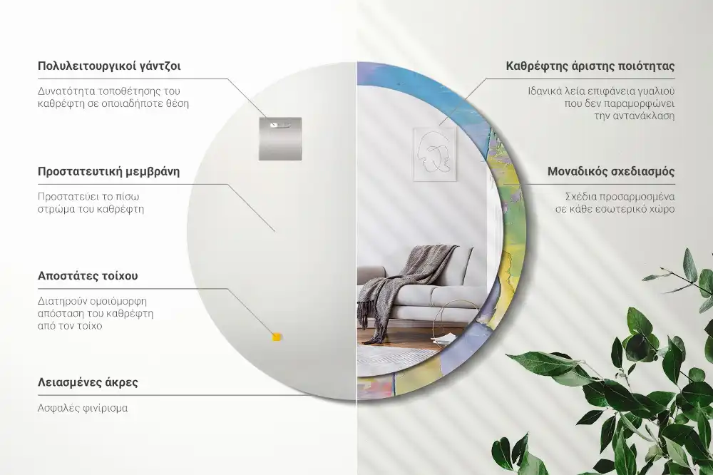 Miroir rond avec décoration texture de peinture à l'huile
