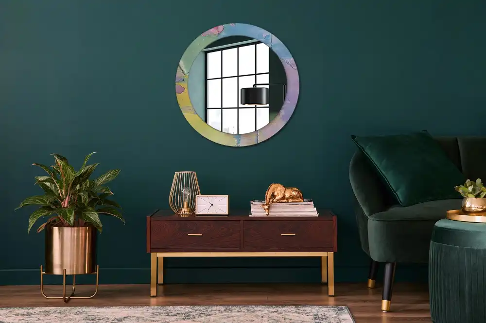 Miroir rond avec décoration texture de peinture à l'huile