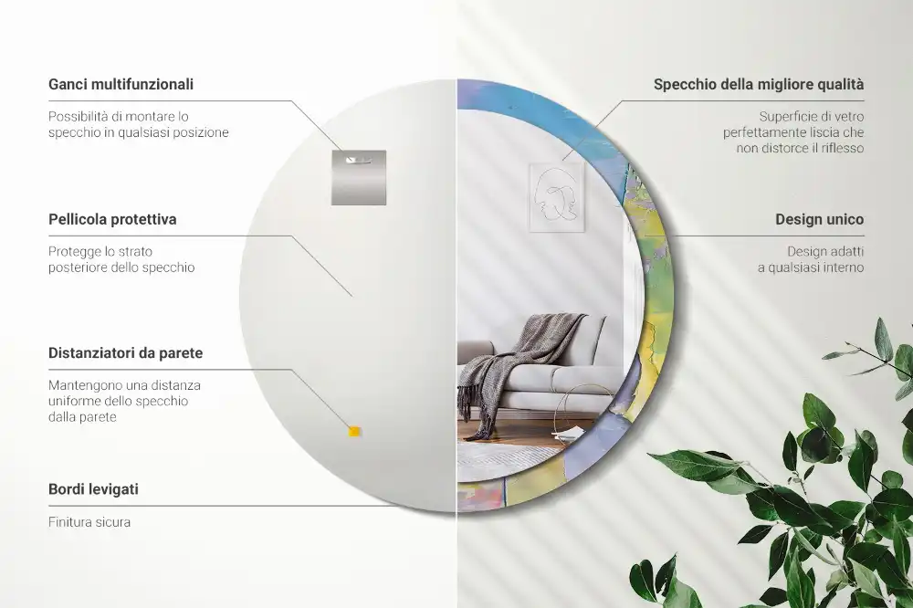 Miroir rond avec décoration texture de peinture à l'huile