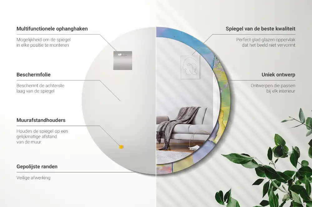 Miroir rond avec décoration texture de peinture à l'huile