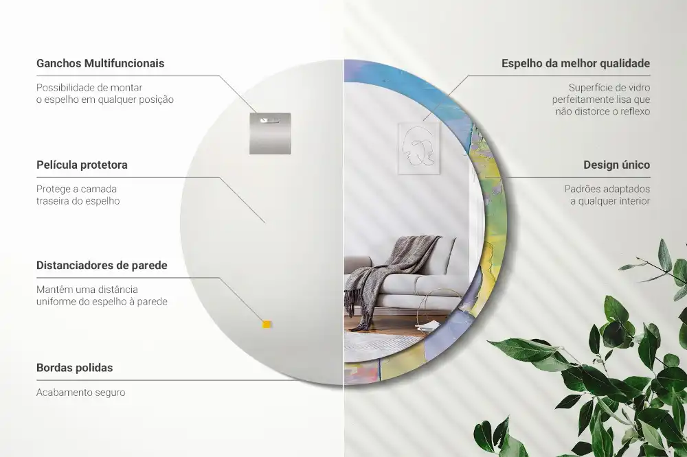 Miroir rond avec décoration texture de peinture à l'huile