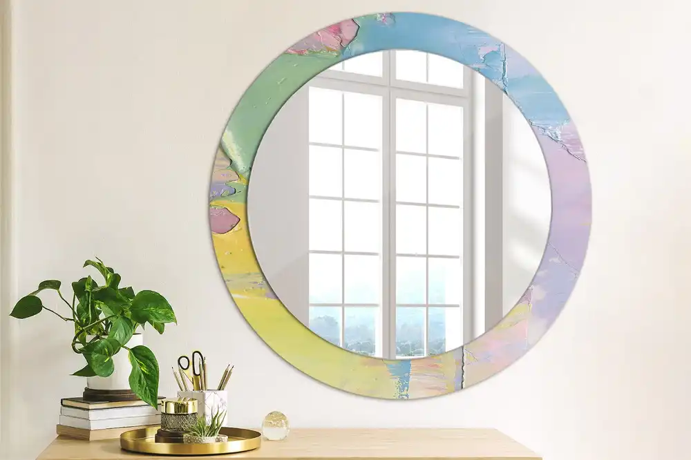 Miroir rond avec décoration texture de peinture à l'huile