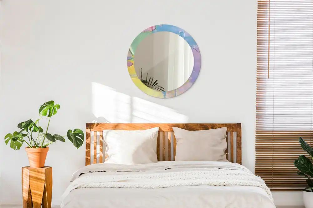 Miroir rond avec décoration texture de peinture à l'huile