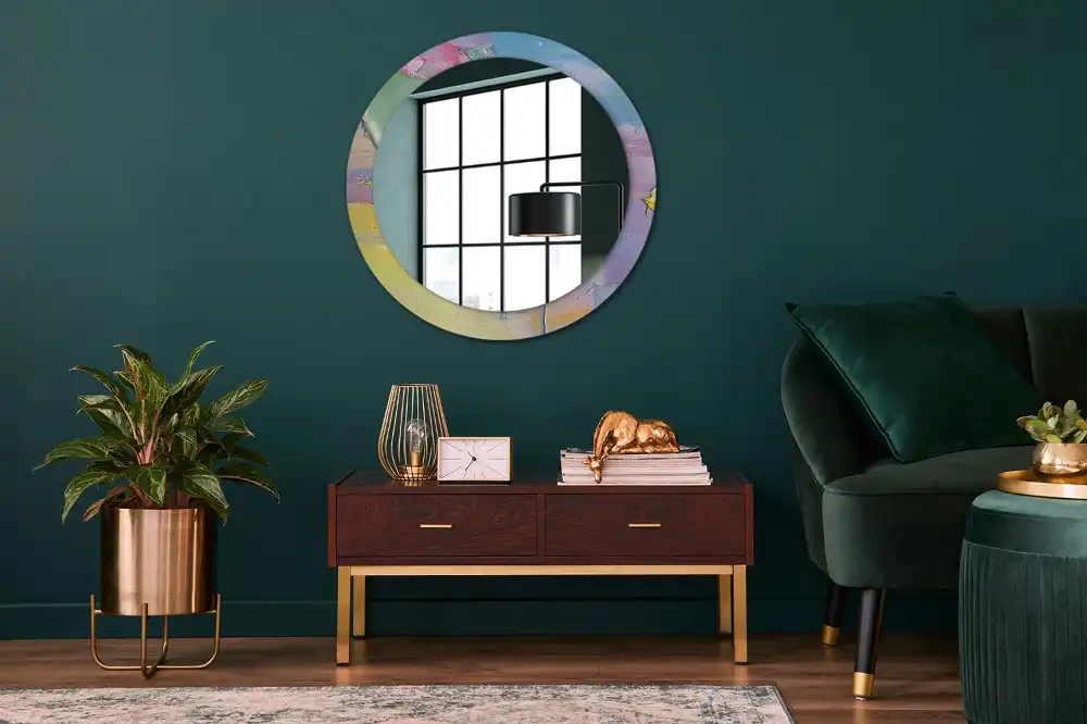 Miroir rond avec décoration texture de peinture à l'huile