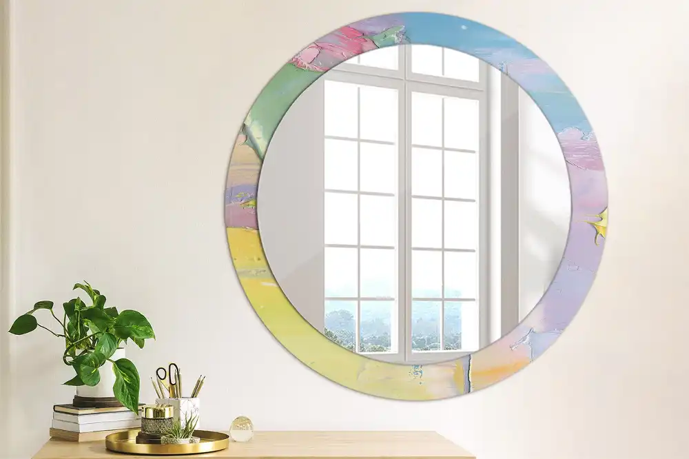 Miroir rond avec décoration texture de peinture à l'huile