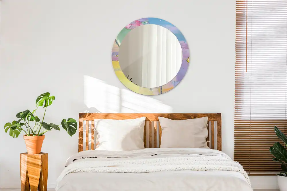 Miroir rond avec décoration texture de peinture à l'huile