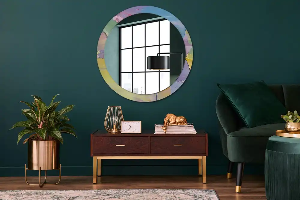 Miroir rond avec décoration texture de peinture à l'huile