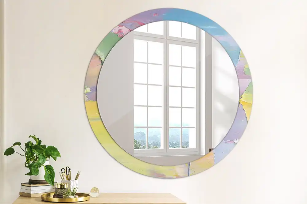 Miroir rond avec décoration texture de peinture à l'huile