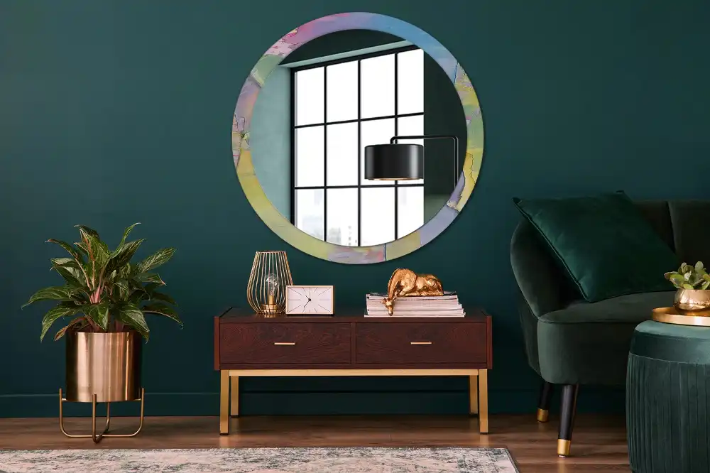 Miroir rond avec décoration texture de peinture à l'huile
