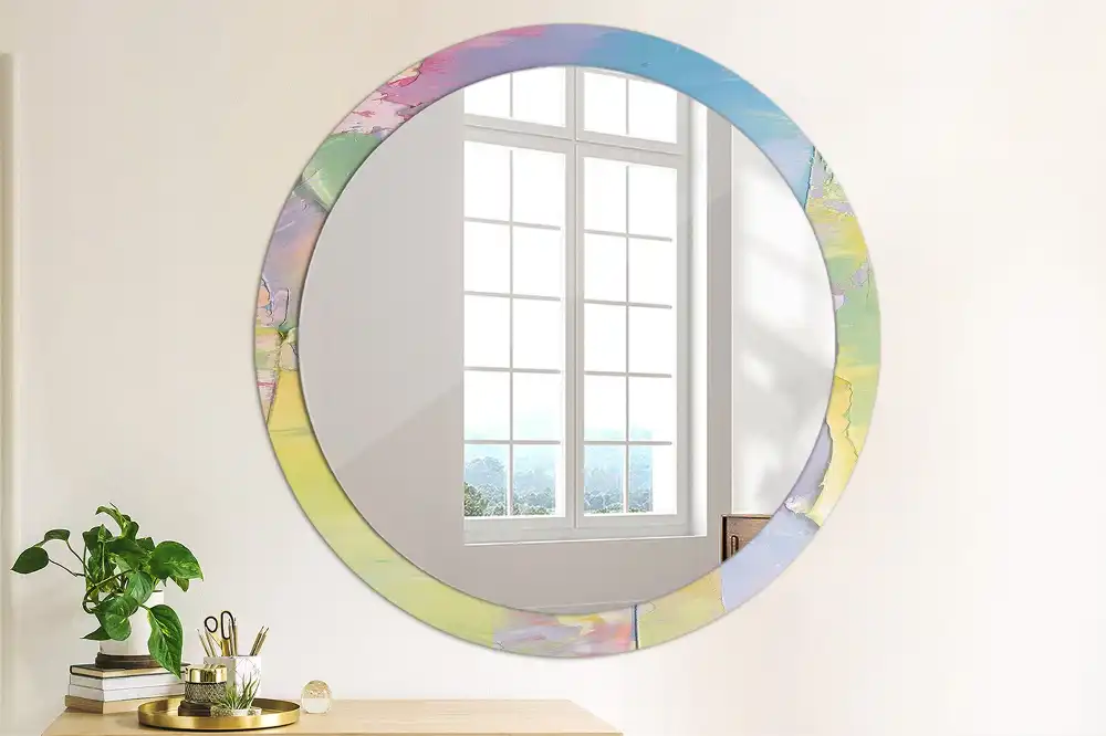 Miroir rond avec décoration texture de peinture à l'huile
