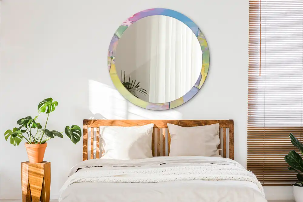 Miroir rond avec décoration texture de peinture à l'huile