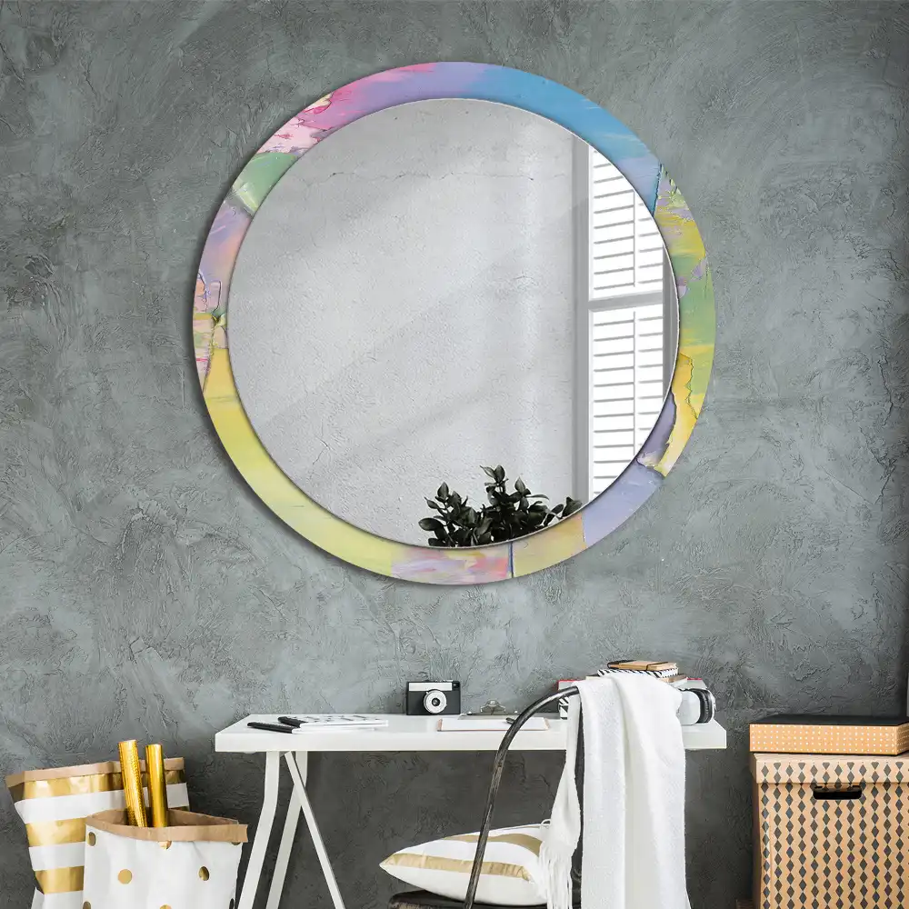 Miroir rond avec décoration texture de peinture à l'huile