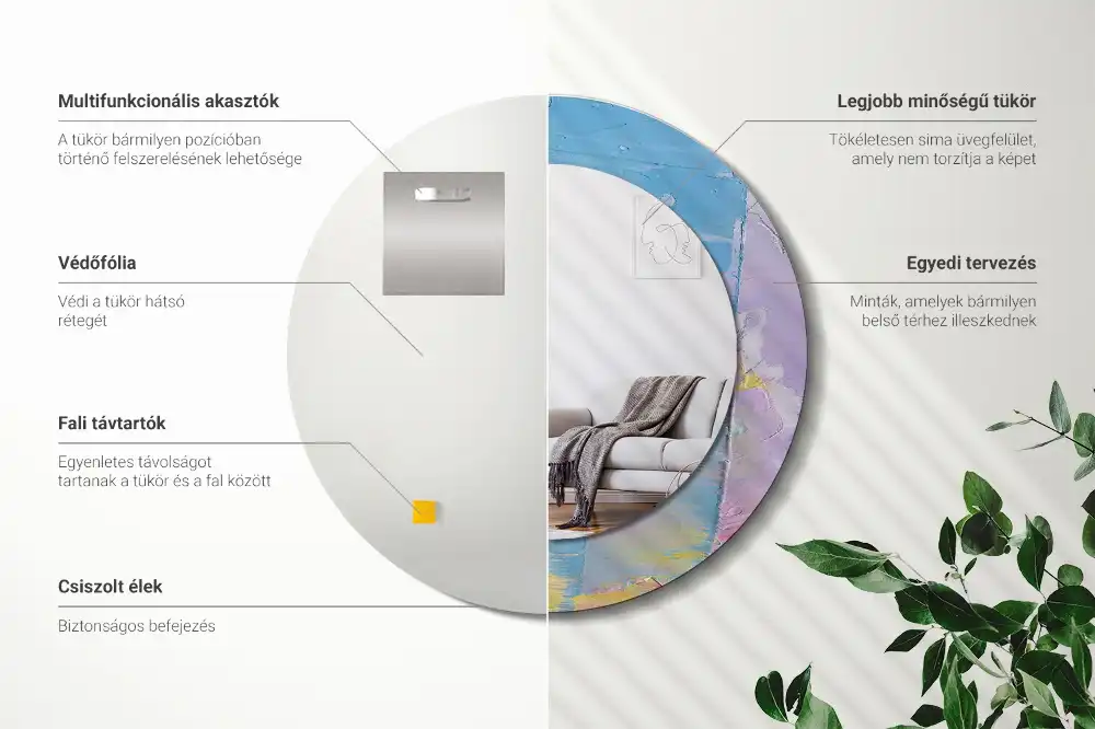 Miroir rond avec décoration texture de peinture à l'huile