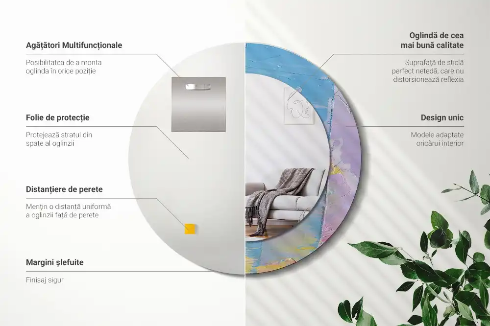 Miroir rond avec décoration texture de peinture à l'huile