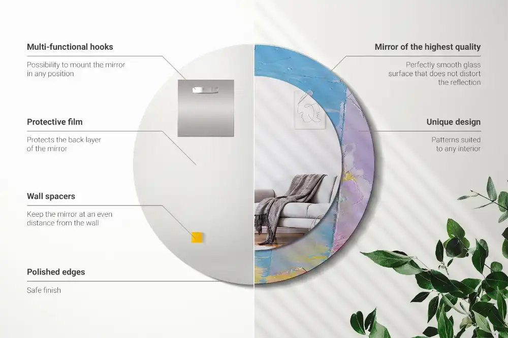 Miroir rond avec décoration texture de peinture à l'huile