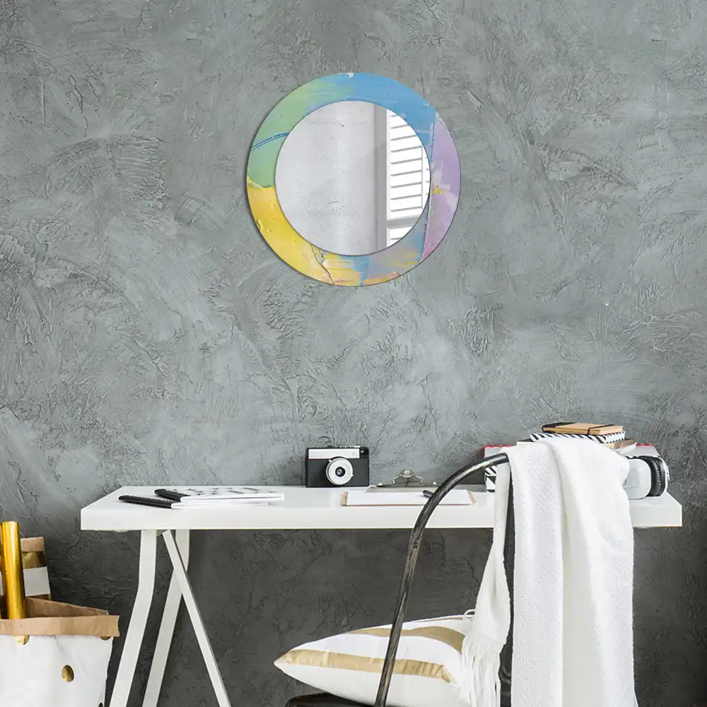 Miroir rond avec décoration texture de peinture à l'huile