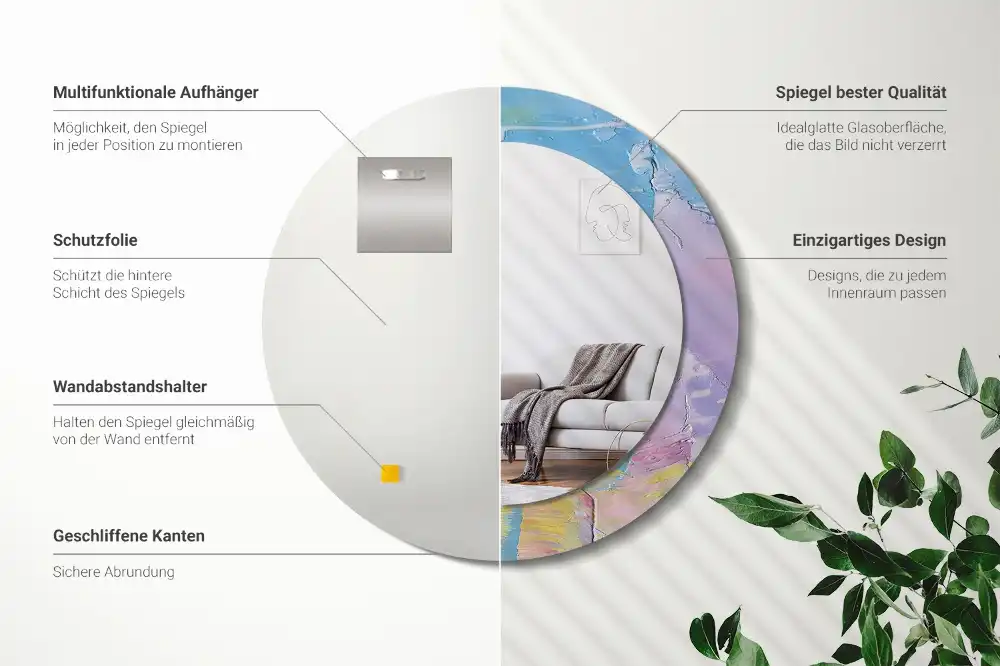 Miroir rond avec décoration texture de peinture à l'huile