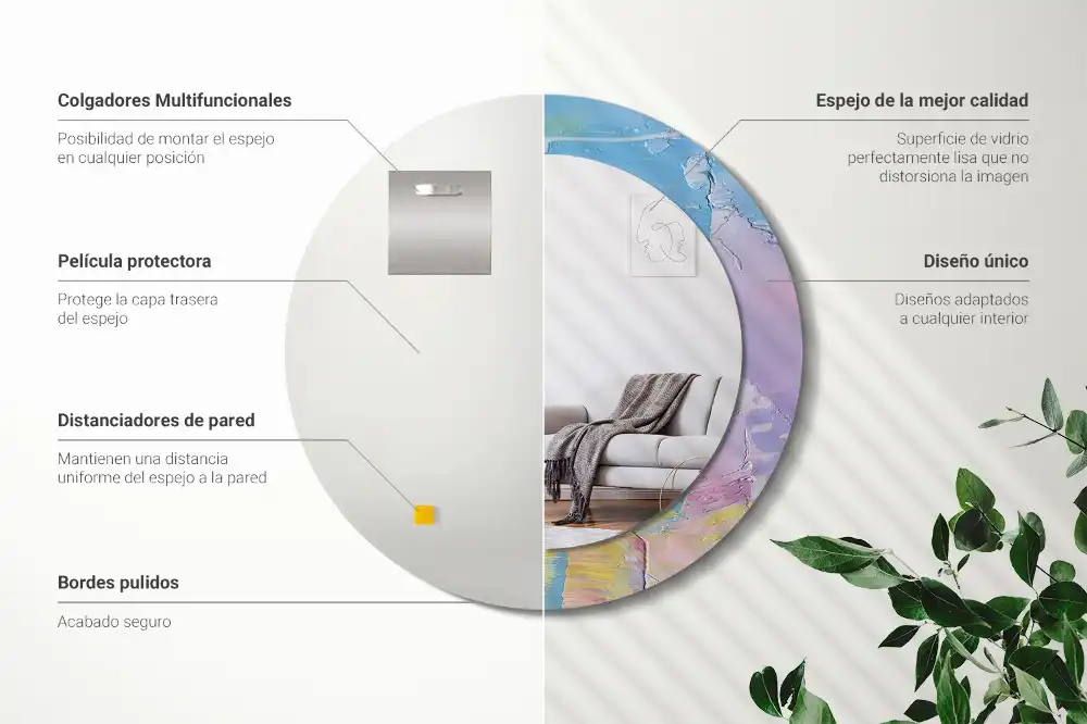 Miroir rond avec décoration texture de peinture à l'huile