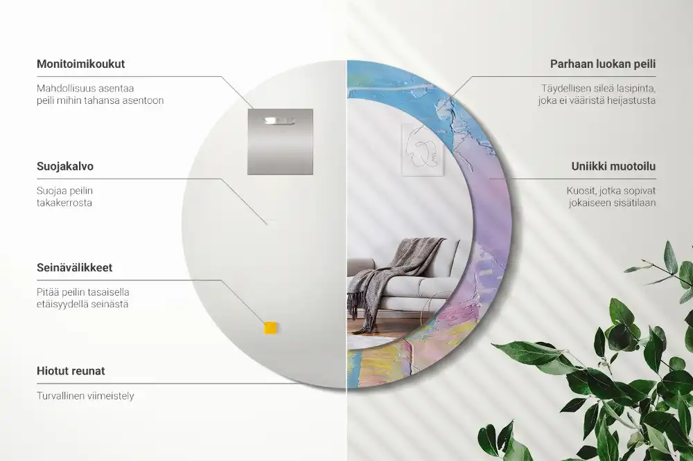 Miroir rond avec décoration texture de peinture à l'huile