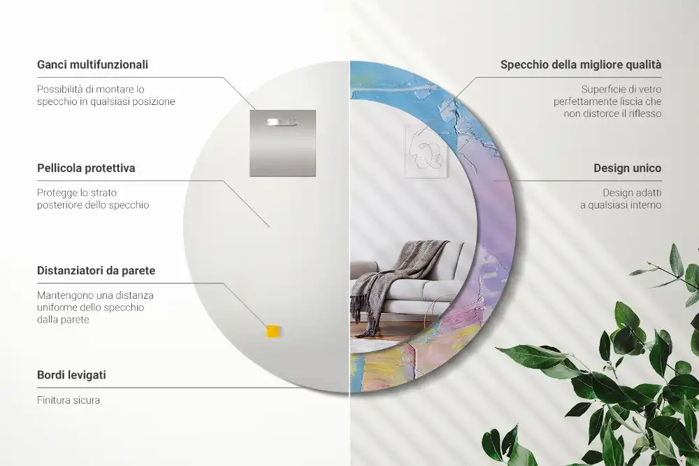 Miroir rond avec décoration texture de peinture à l'huile