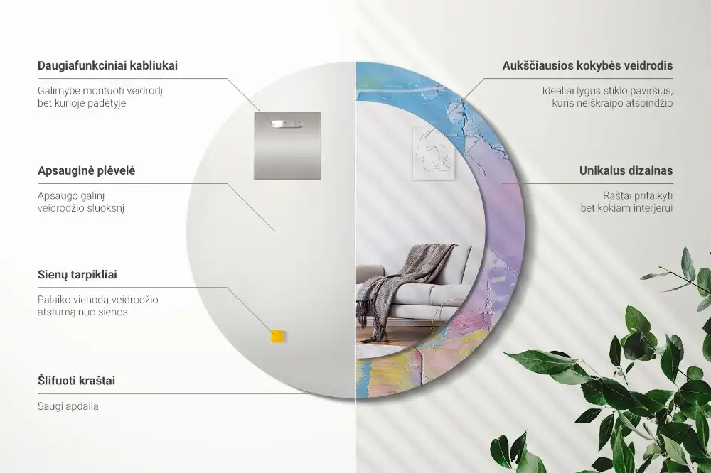 Miroir rond avec décoration texture de peinture à l'huile